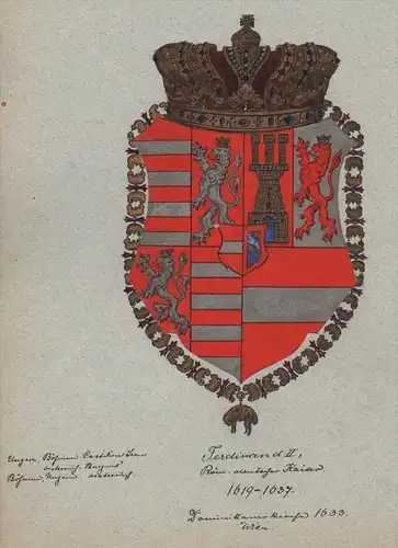 Kaiser Ferdinand II Wappen Genealogie genealogy Original Aquarell