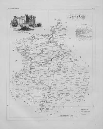 Departement Eure et Loire carte gravure Kupferstich Karte map France