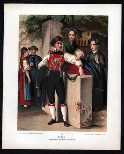 Baden Eckartsweier-Altenheim-Dundenheim - original Farb-Lithographie - Bildgröße ca. 26 x 20 cm von Albert K