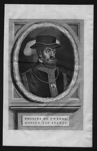 Philipp II Spanien Felipe Espana König rey Portrait Kupferstich