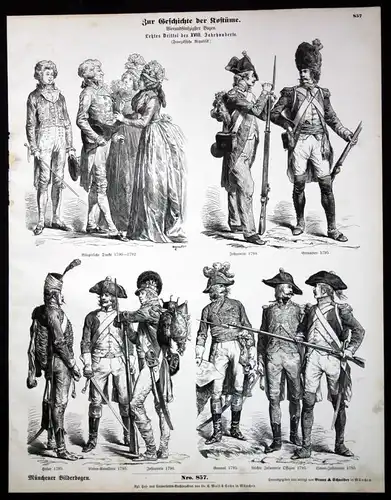 Zur Geschichte der Kostüme - Uniformen Frankreich uniforms France Münchener Bilderbogen Nr 857