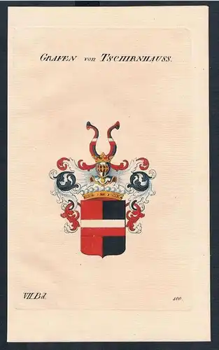 Grafen von Tschirnhauss - Wappen Kupferstich Genealogie Heraldik crest