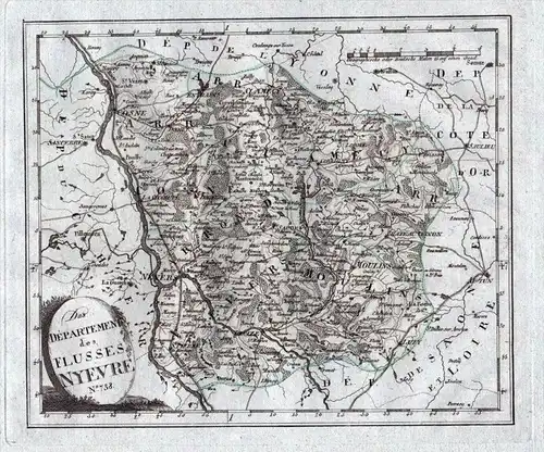 Das Department des Flusses Nyevre. Nro. 738 - Nievre Nevers Corbigny Decize Karte Reilly carte gravure France