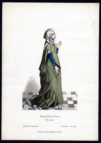 Burgundische Frau - Burgund Bourgogne Frankreich France Tracht Trachten costumes Grafik graphic