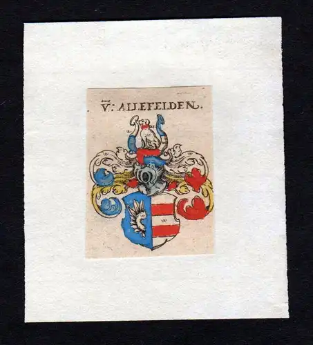 17. Jh von Allefelden Wappen coat of arms heraldry Heraldik Kupferstich