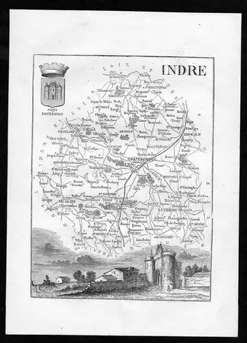 Indre - Chateauroux Frankreich France Departement Karte map Holzstich