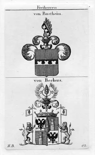 von Bastheim Beckers Wappen coat of arms heraldry Heraldik Kupferstich