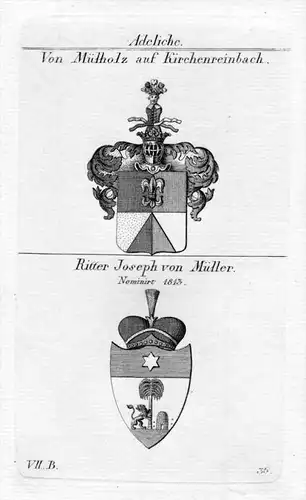 Mülholz Kirchenreinbach Joseph Müller Wappen coat of arms Heraldik heraldry Kupferstich