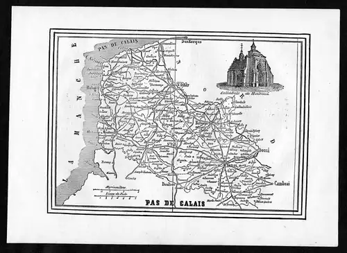 Pas de Calais - Arras St. Omer Frankreich France Departement Karte map Holzstich