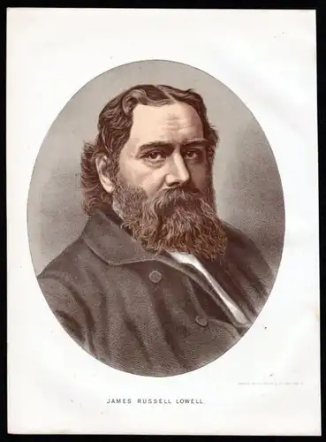 James Russell Lowell (1819-1891) Lyriker Essayist Herausgeber Hochschullehrer Diplomat - Lithographie Portrait