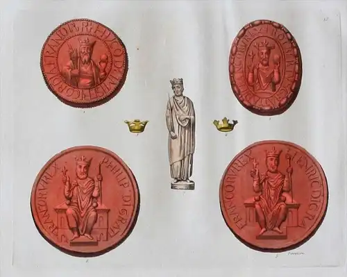 Frankreich Könige Mittelalter Münzen Aquatinta aquatint