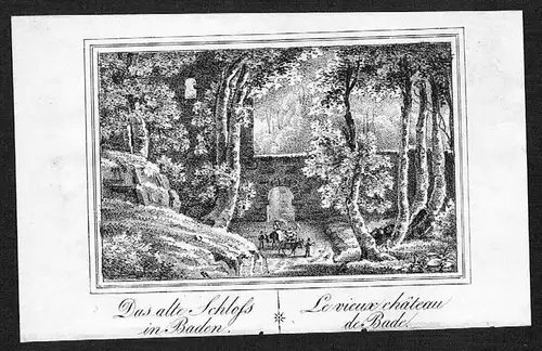 Baden-Baden Altes Schloß Original Lithographie lithograph litho