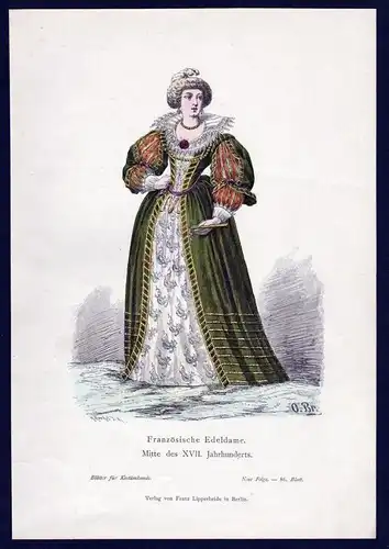 Frankreich Dame Madame 17. Jhd Trachten Tracht costume original Grafik