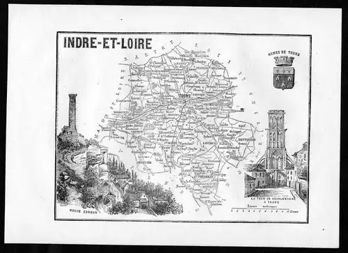 Indre-et-Loire - Tours Frankreich France Departement Karte map Holzstich