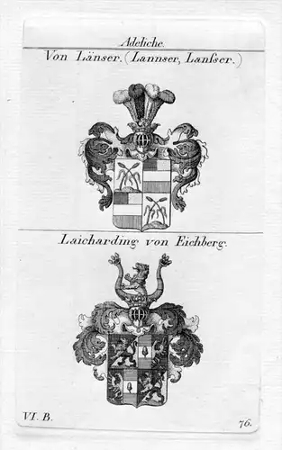 Länser Lannser Lansser / Laicharding Eichberg - Wappen coat of arms Heraldik heraldry Kupferstich
