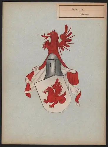 Herren Mangolt Konstanz Wappen Genealogie genealogy Original Aquarell