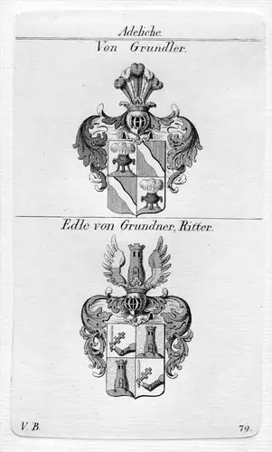 Grundler / Grundner - Wappen Adel coat of arms heraldry Heraldik Kupferstich