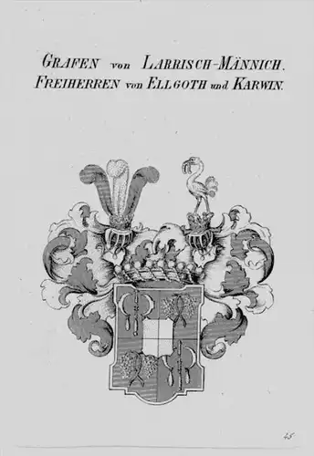 Larrisch Männich Ellgoth Karwin Wappen coat of arms Heraldik Kupferstich