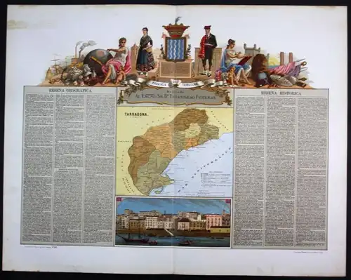 Tarragona Espana Spain Spanien map Karte carta Lithographie Litho Chromo