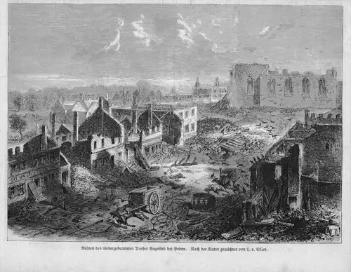 Bazeilles Sedan Brand Ruinen Frankreich Krieg wood engraving Holzstich