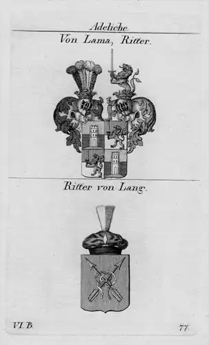 Lama Lang Wappen Adel coat of arms heraldry Heraldik Kupferstich