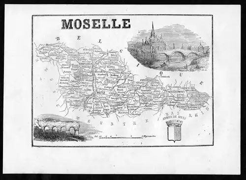 Moselle - Metz Frankreich France Departement Karte map Holzstich