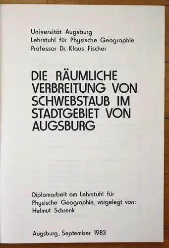 Räumliche Verbreitung Schwebstaub Stadtgebiet Augsburg Luftverschmutzung