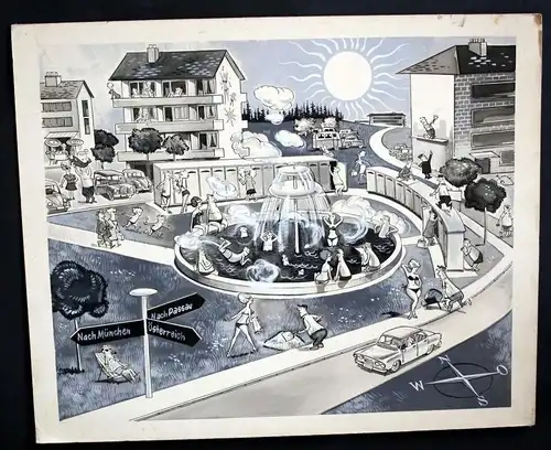 Bad Füssing Therme Bad Kurort Karikatur Zeichnung 60er Jahre