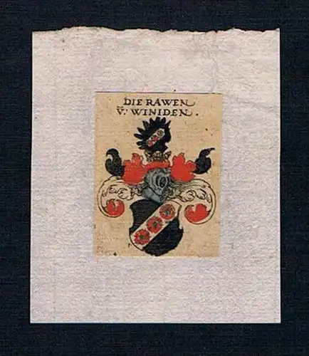 h. Rawen Rau Raven Winiden Wappen Kupferstich Heraldik coat of arms
