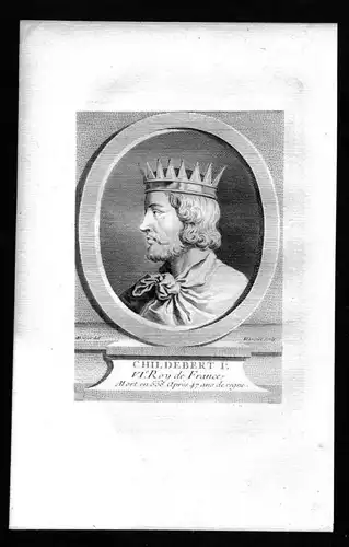 Childebert I König king Franken Merowinger engraving Kupferstich Portrait