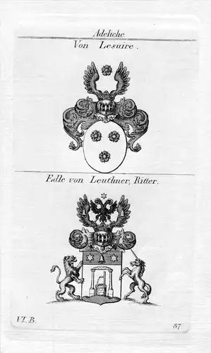Von Lesuire / Edle von Leuthner Ritter / Bayern - Wappen coat of arms Heraldik heraldry Kupferstich