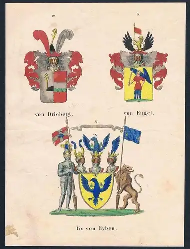 Drieberg Engel von Eyben Wappen - Lithographie coat of arms Heraldik