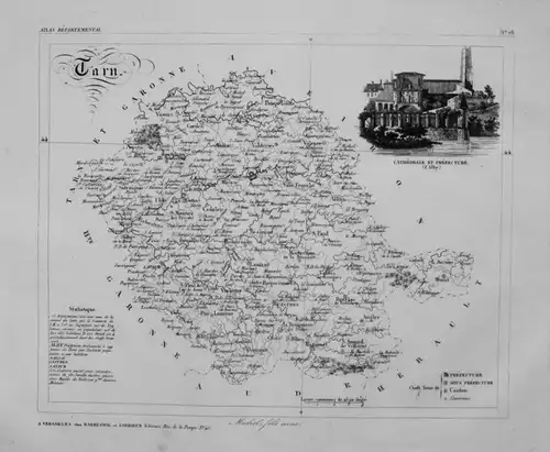Departement Tarn carte gravure Kupferstich Karte map France Frankreich