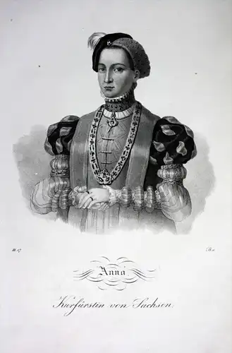 Anna von Sachsen Prinzessin Kurfürstin Brandenburg Lithographie Portrait