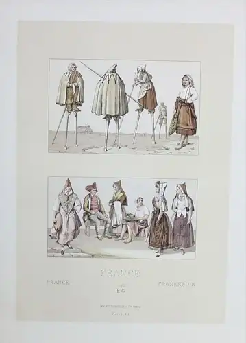 France Frankreich XIX siecle Trachten costumes Lithographie lithograph