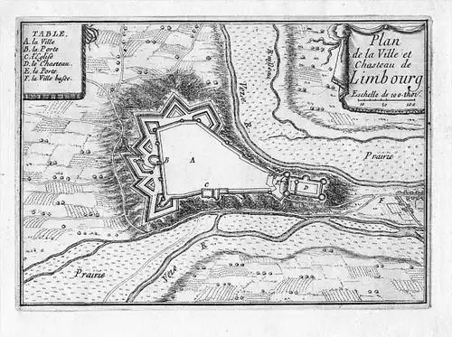 Plan de la Ville et Chasteau de Limbourg - Limbourg Wallonie Belgique Belgium Belgien fortification Fortifikat
