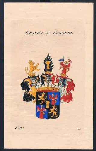 Grafen von Kornfail Wappen Kupferstich Genealogie Heraldik coat of arms