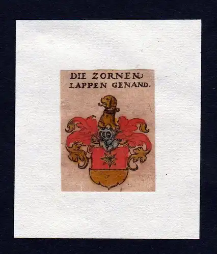 Zorn Lappen 17. Jh Wappen coat of arms heraldry Heraldik Kupferstich