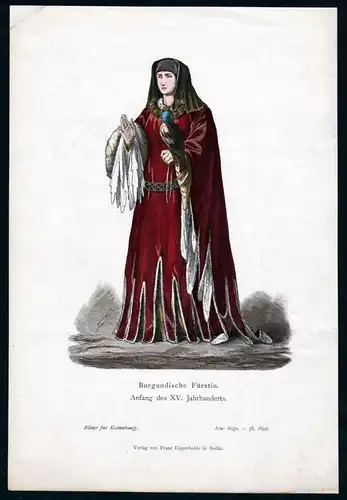 Burgundische Fürstin - Burgund Bourgogne France Tracht Trachten costumes Grafik graphic