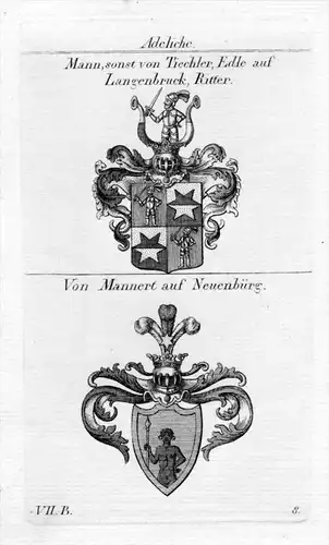 Mann Tiechler Langenbruck Mannert Neuenbürg Wappen coat of arms Heraldik heraldry Kupferstich