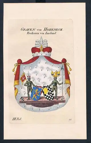Grafen von Hoheneck Wappen Kupferstich Genealogie Heraldik coat of arms