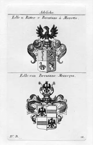 Brentano Moretto - Wappen Adel coat of arms heraldry Heraldik Kupferstich Mezzegra