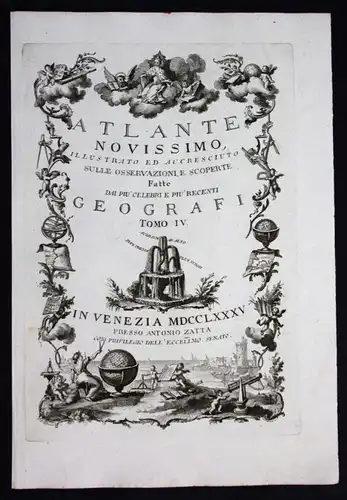 Zatta Atlas Atlante Novissimo title page Titel engraving Kupferstich map
