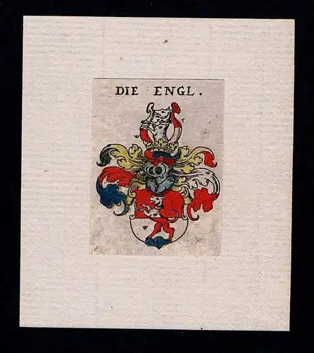 . - Engl Engel Wappen Adel coat of arms heraldry Heraldik Kupferstich