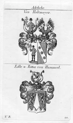Haltmayer / Hammerl - Wappen Adel coat of arms heraldry Heraldik Kupferstich