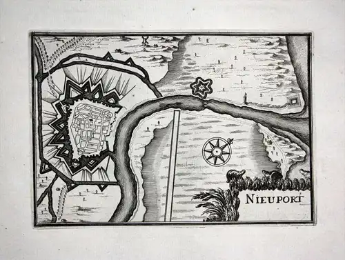 - Nieuwpoort Flanders Vlaanderen gravure engraving Ratelband map carte