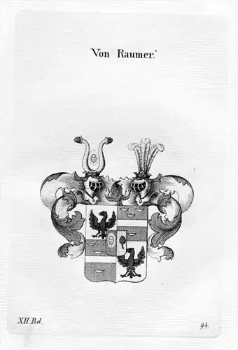 Raumer Adel Wappen coat of arms heraldry Heraldik Kupferstich