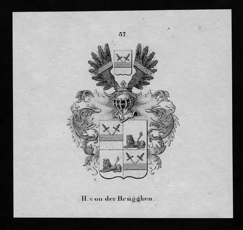 von der Brügghen Wappen Adel coat of arms heraldry Heraldik Lithographie