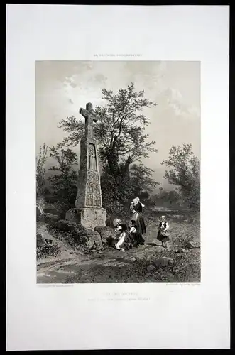 "Croix des Apotres" - Logonna Finistere Bretagne Frankreich France Lithographie