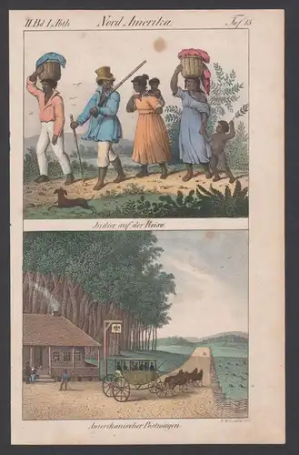 Amerika Nordamerika America Trachten costumes Lithographie lithograph